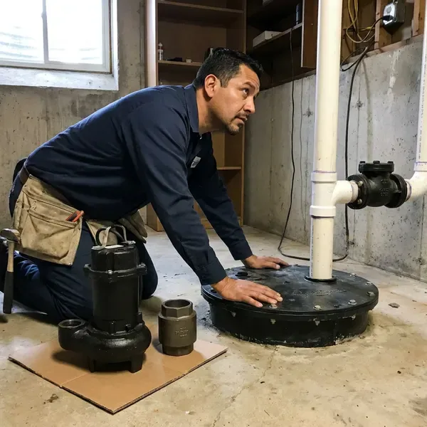 Local sewage ejector pump installation by HPN Plumbing, Bismarck, ND